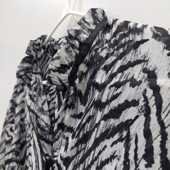KARDASHIAN KOLLECTION Zebra Print Ruffle Neck Long Sleeve Blouse, Size L - Picture 2 of 10